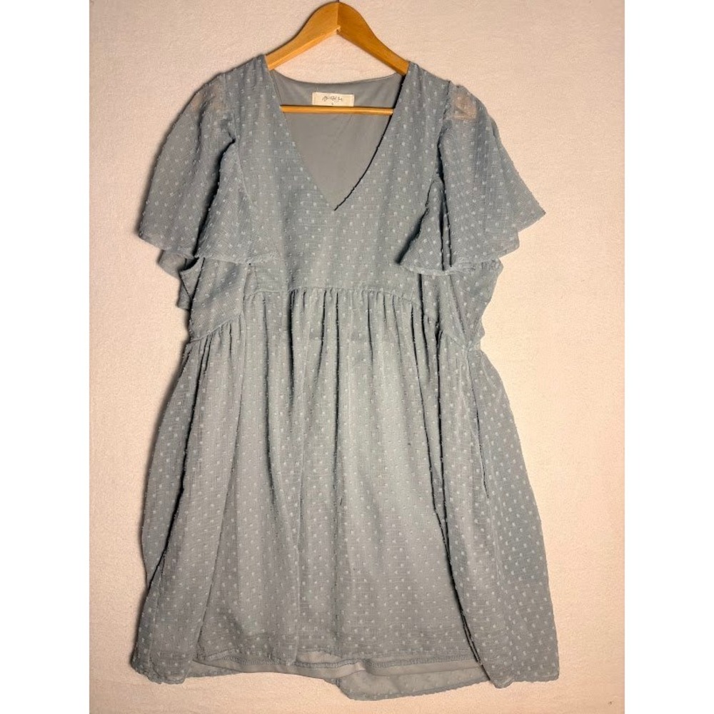 A Beautiful Soul Swiss Dot Mini Dress Womens B Blue Flutter Sleeve V-Neck Pocket